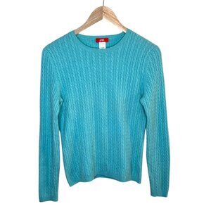 Anne Klein Sport Vintage Womens Cable Knit Cashmere Sweater Turquoise Blue Large